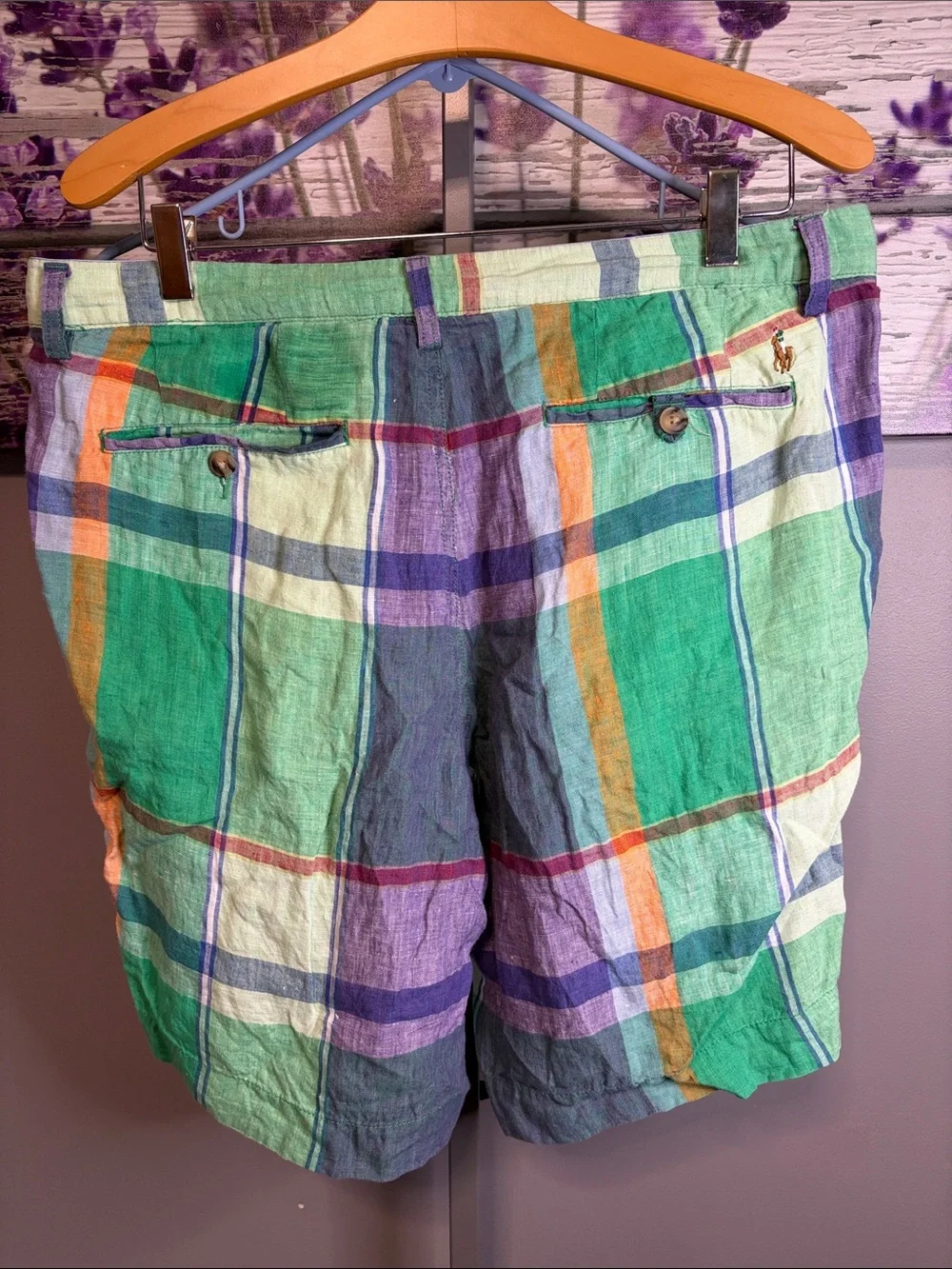 Ralph Lauren Polo Madras Linen Shorts Classic Fit Size 33